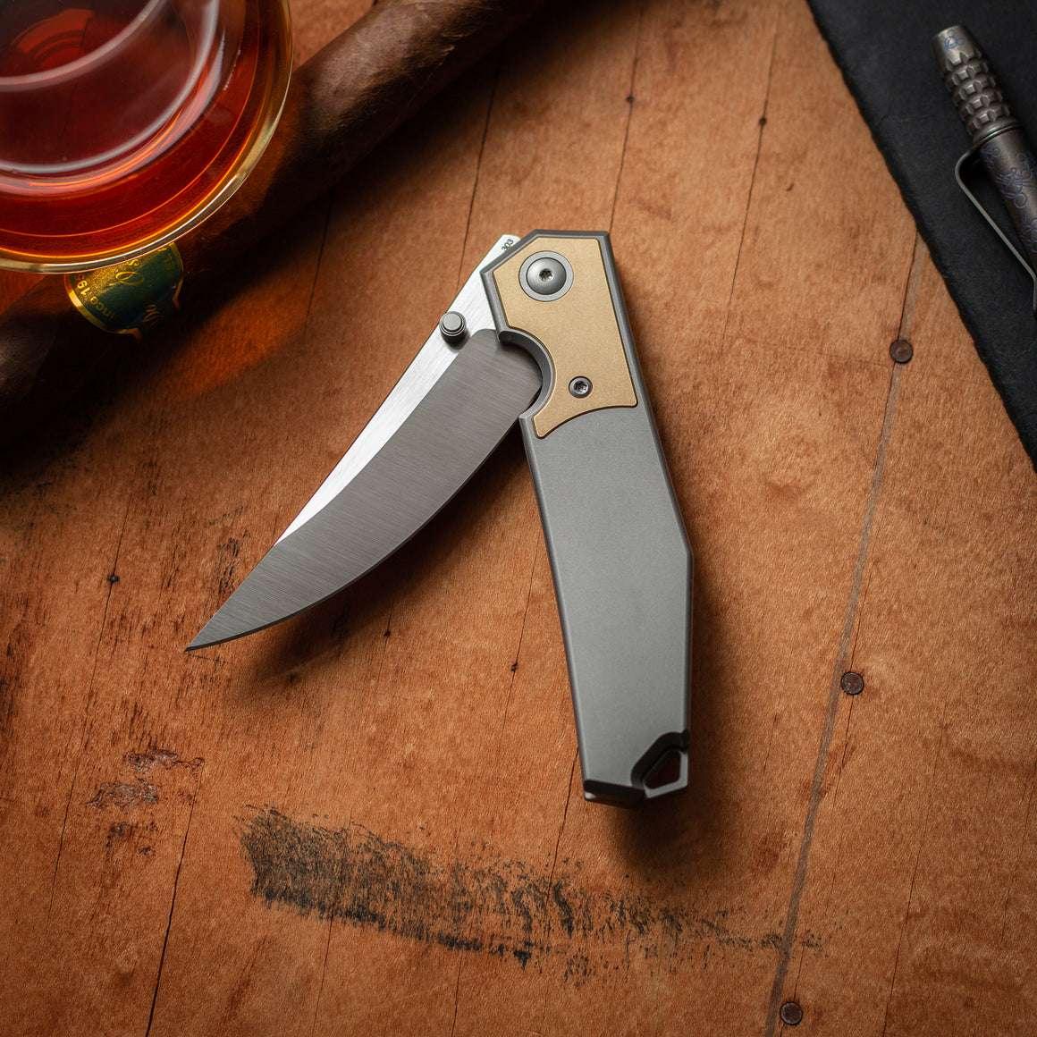 GiantMouse GMX Limited #22 Folding Knife S90V Titantium Brass Bolster (Rare) - NORTH RIVER OUTDOORS