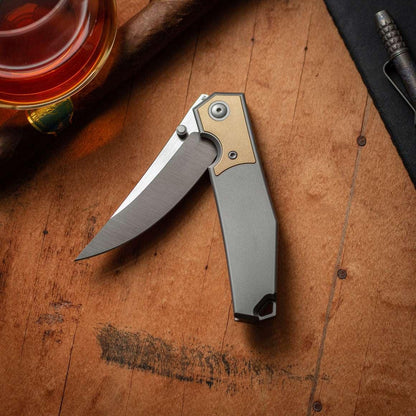 GiantMouse GMX Limited #22 Folding Knife S90V Titantium Brass Bolster (Rare) - NORTH RIVER OUTDOORS
