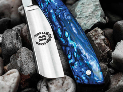 Boker Blue Shell Straight Razor 5/8" O-1 Carbon Steel Blade French Point Blue Paua Shell - NORTH RIVER OUTDOORS