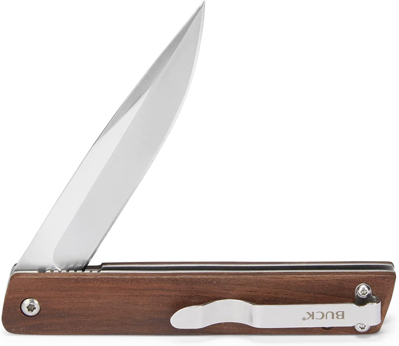 Buck 256 Decatur Ball Bearing Flipper Knife 3.5" Drop Point Wood Handles (0256BRS) from NORTH RIVER OUTDOORS