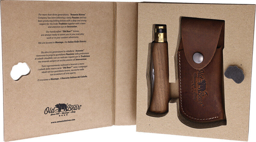 Old Bear Medium Folder Gift Set Brown Wood Folding Pocket Knife from NORTH RIVER OUTDOORS
