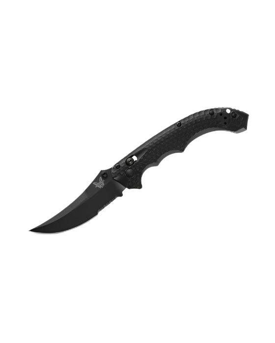 Benchmade 865SBK Mini Bedlam Axis Serrated Folding Knife 3.45" S90V Black Scimitar Blade Black G10 Handles - NORTH RIVER OUTDOORS