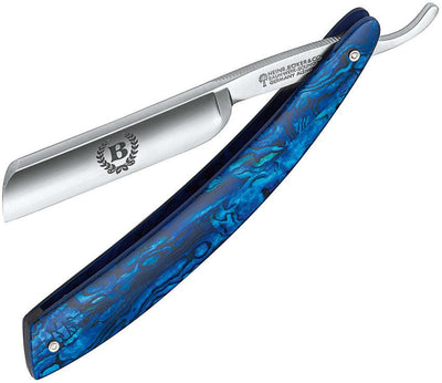 Boker Blue Shell Straight Razor 5/8" O-1 Carbon Steel Blade French Point Blue Paua Shell - NORTH RIVER OUTDOORS