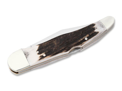 Boker Traditional 2.0 Folding Hunter Folding Knife 5.25" D2 Blade Stag Handles Leather Sheath - NORTH RIVER OUTDOORS