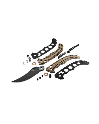 Benchmade 865BK-01 Mini Bedlam Folding Knife 3.45" S90V Graphite Black Cerakote Scimitar Blade Layered Coyote/Black/OD Green G10 Handles - NORTH RIVER OUTDOORS