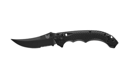 Benchmade 865SBK Mini Bedlam Axis Serrated Folding Knife 3.45" S90V Black Scimitar Blade Black G10 Handles - NORTH RIVER OUTDOORS