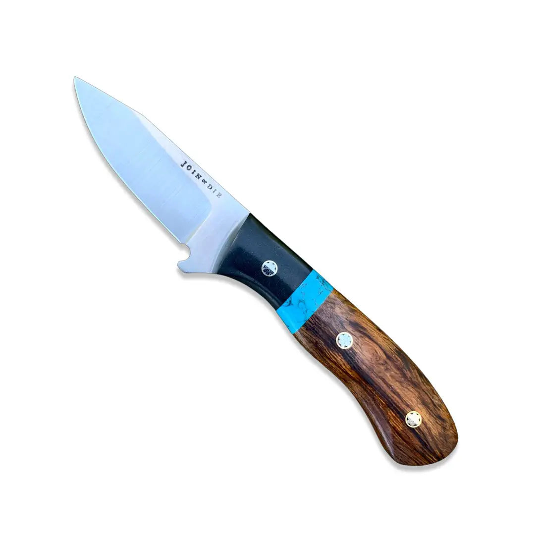Join or Die Blueridge Bird and Trout Knife Iron wood Turquoise Spacer (USA)