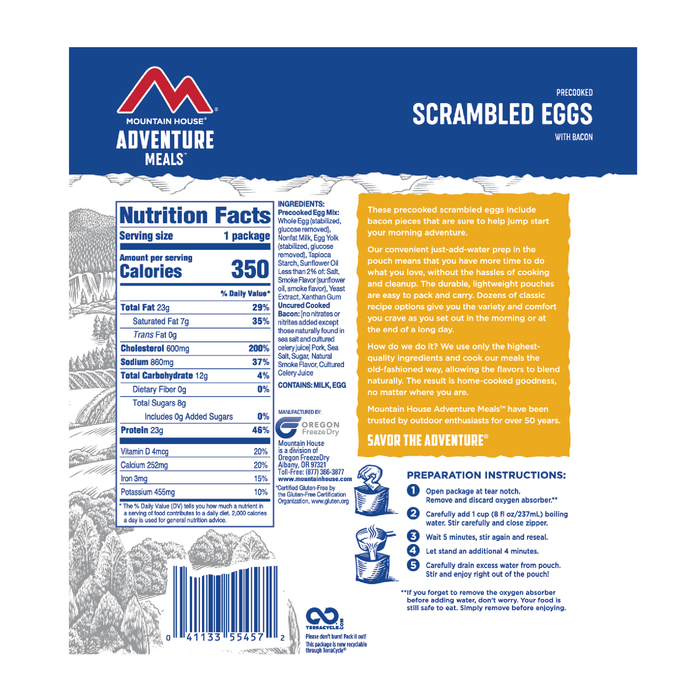 Mountain House Scrambled Eggs with Bacon Hiking, Survival & Emergency Food (Pouch) from NORTH RIVER OUTDOORS