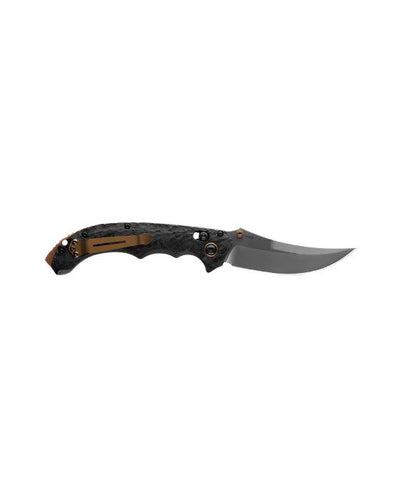 Benchmade 865-02 Mini Bedlam Axis Folding Knife 3.45" S90V Satin Scimitar Blade Marbled Carbon Fiber Handles - NORTH RIVER OUTDOORS