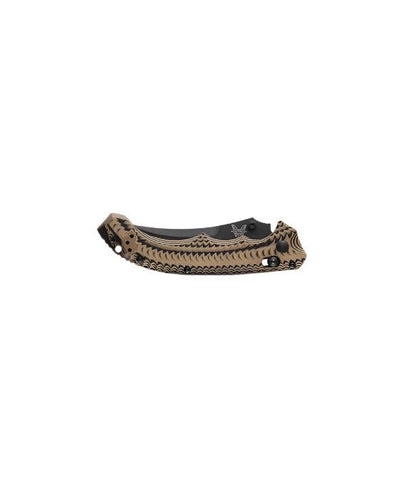 Benchmade 865BK-01 Mini Bedlam Folding Knife 3.45" S90V Graphite Black Cerakote Scimitar Blade Layered Coyote/Black/OD Green G10 Handles - NORTH RIVER OUTDOORS