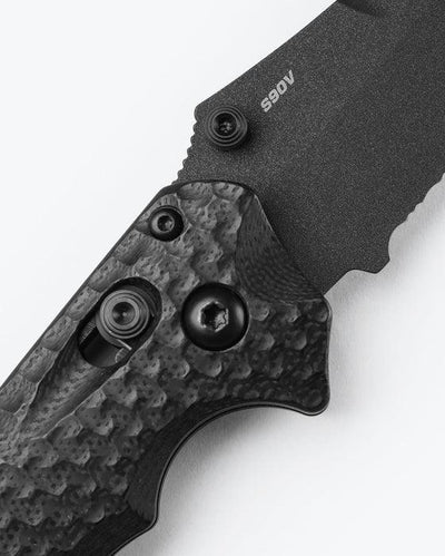 Benchmade 865SBK Mini Bedlam Axis Serrated Folding Knife 3.45" S90V Black Scimitar Blade Black G10 Handles - NORTH RIVER OUTDOORS