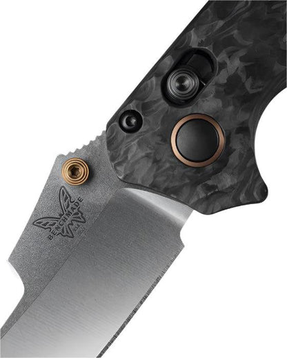 Benchmade 865-02 Mini Bedlam Axis Folding Knife 3.45" S90V Satin Scimitar Blade Marbled Carbon Fiber Handles - NORTH RIVER OUTDOORS