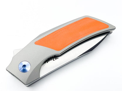 Reate Tashi Bharucha T2500 Flipper Knife 2.375" M390 Satin Blade Titanium Handles with Orange G10 Inlay - NORTH RIVER OUTDOORS