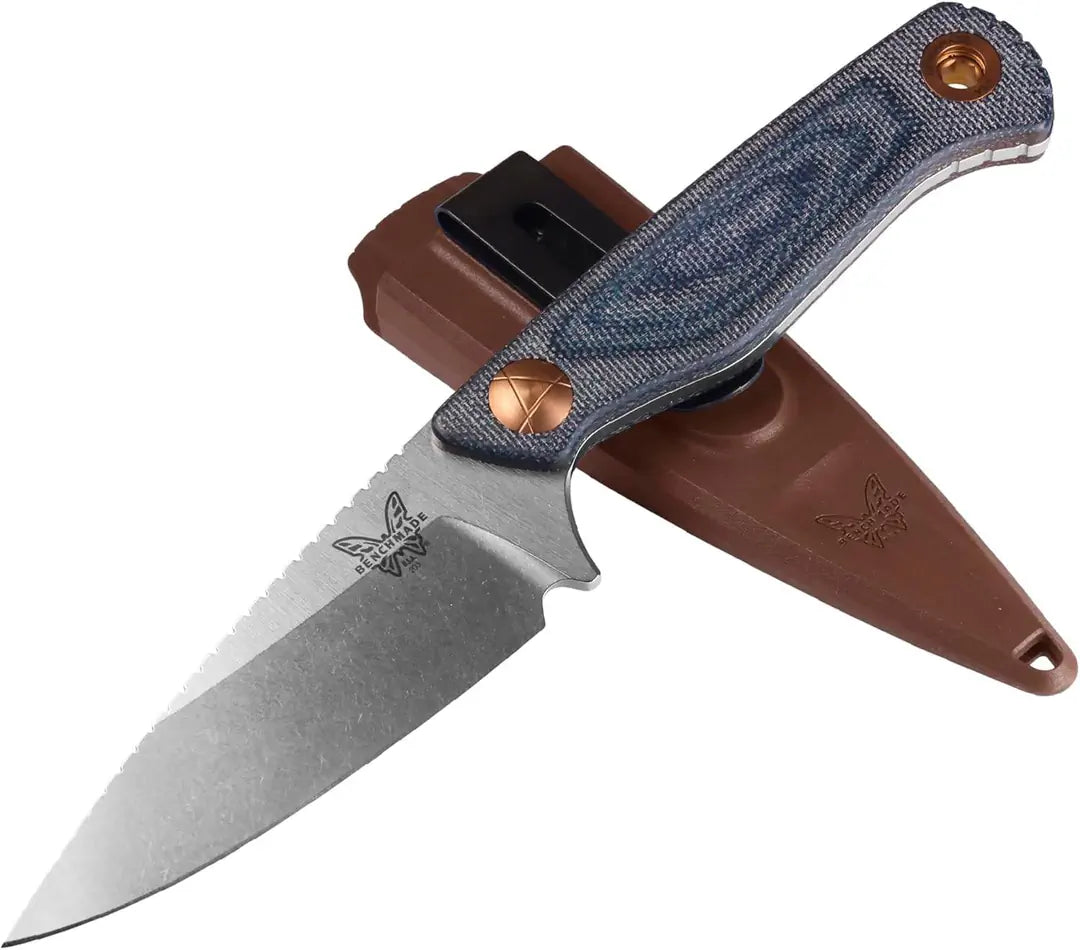 Benchmade Dacian Pocket Fixed Blade Knife 3.54" MagnaCut Satin Spear Point Blade Blue Denim Micarta