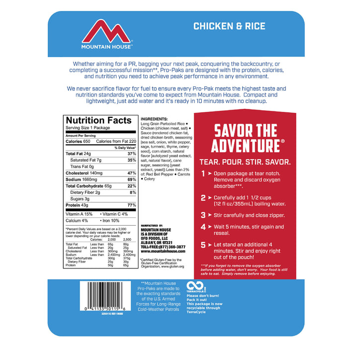 Mountain House Chicken & Rice Pro-Pak Hiking, Survival & Emergency Food (Pouch) from NORTH RIVER OUTDOORS
