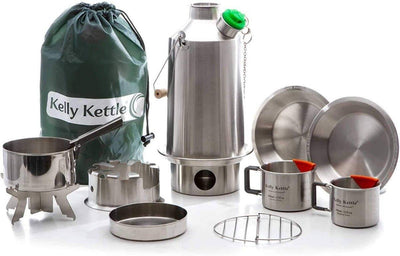 Kelly Kettle Ultimate Base Camp Kit 54 oz Large Stainless Camp Kettle w/ Stove for Fishing, Hunting, Hiking - NORTH RIVER OUTDOORS