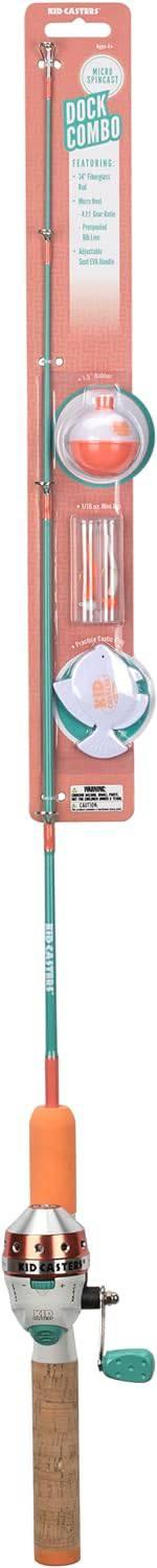 Kid Casters Dock Fishing Rod and Reel Combo - Spincast Reel Pre-Spooled with Fishing Line - Includes Bobbers, Mini Jigs, and Casting Plug - NORTH RIVER OUTDOORS