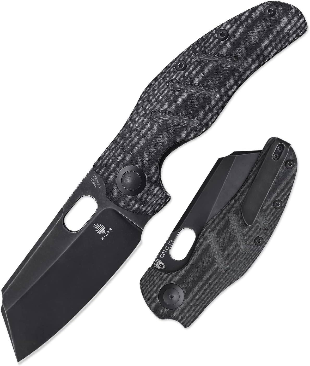 Kizer Cutlery Vanguard Sheepdog XL C01C Flipper Knife 3.9" 154CM Satin Blade, Black G10 Handles - NORTH RIVER OUTDOORS
