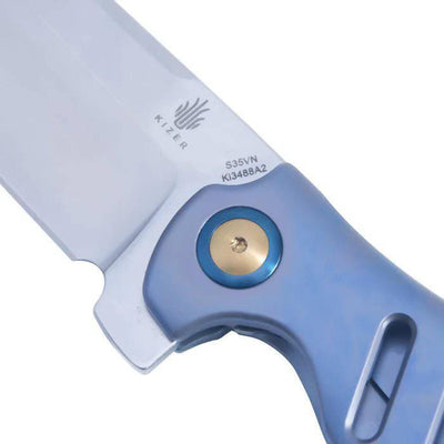 Kizer Sheepdog Mini C01C Flipper Knife 2.64" Stonewashed S35VN Sheepsfoot Blue Titanium - NORTH RIVER OUTDOORS