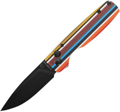 Kizer Vanguard Original Button Lock Folding Knife 2.98" 154CM Black Drop Point Blade, Serape Series G10 - NORTH RIVER OUTDOORS