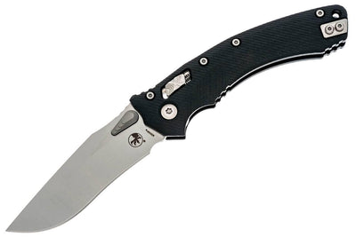 Microtech Amphibian RAM-LOK Manual Folding Knife 3.875" M390MK Stonewashed Clip Point Blade Black Fluted G10 Handles Crossbar Lock - NORTH RIVER OUTDOORS