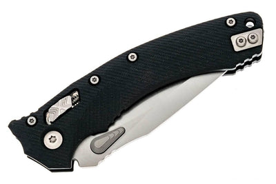 Microtech Amphibian RAM-LOK Manual Folding Knife 3.875" M390MK Stonewashed Clip Point Blade Black Fluted G10 Handles Crossbar Lock - NORTH RIVER OUTDOORS