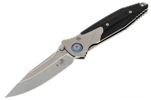 Microtech Socom Bravo Mini Manual Folding Knife 3.5" M390 Blasted Clip Point Plain Blade Titanium Handles Carbon Fiber Scales from NORTH RIVER OUTDOORS