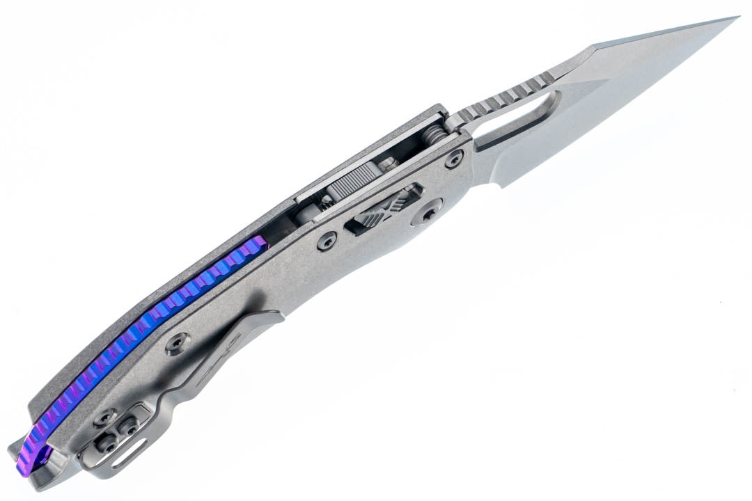 Microtech 169RL-10MS3 Stitch Ram-Lok Marfione Select S/E Stonewashed Blade Titanium Handles Purple Accents