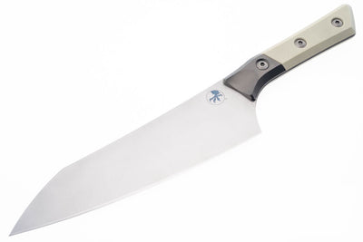 Microtech 8" Chef Knife Stonewashed Blade Bead Blasted Titanium Bolster Ivory G-10 Handle