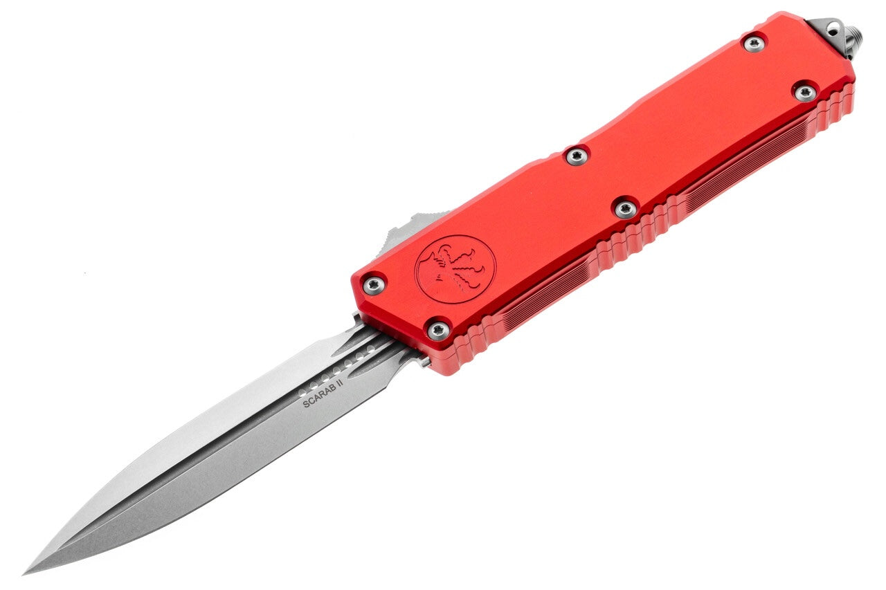 Microtech 1175-10RD Scarab II Gen III Executive Red Handle D/E Stonewashed Blade