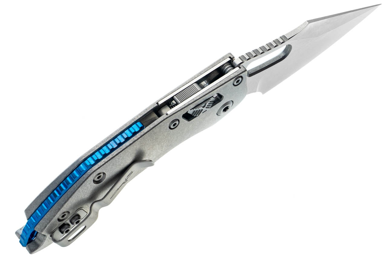 Microtech 169RL-10MS2 Stitch Ram-Lok Marfione Select S/E Stonewashed Blade Titanium Handles Blue Accents