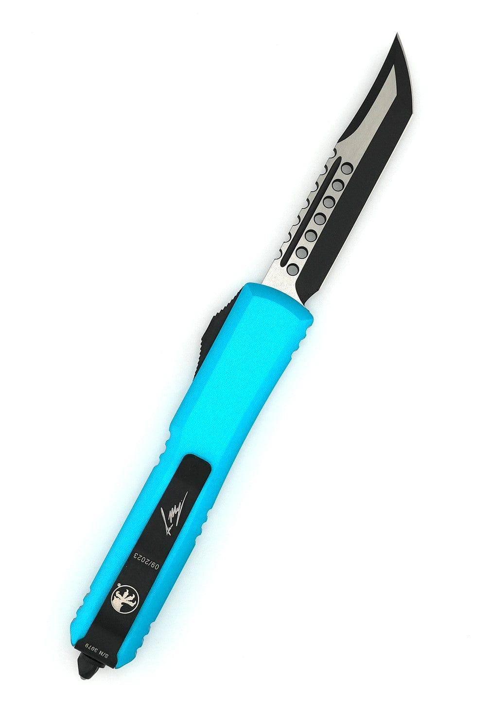 Microtech 119-1TQS Signature Ultratech Auto OTF 3.46" Two-Tone Hellhound Tanto Blade Turquoise Handles - NORTH RIVER OUTDOORS