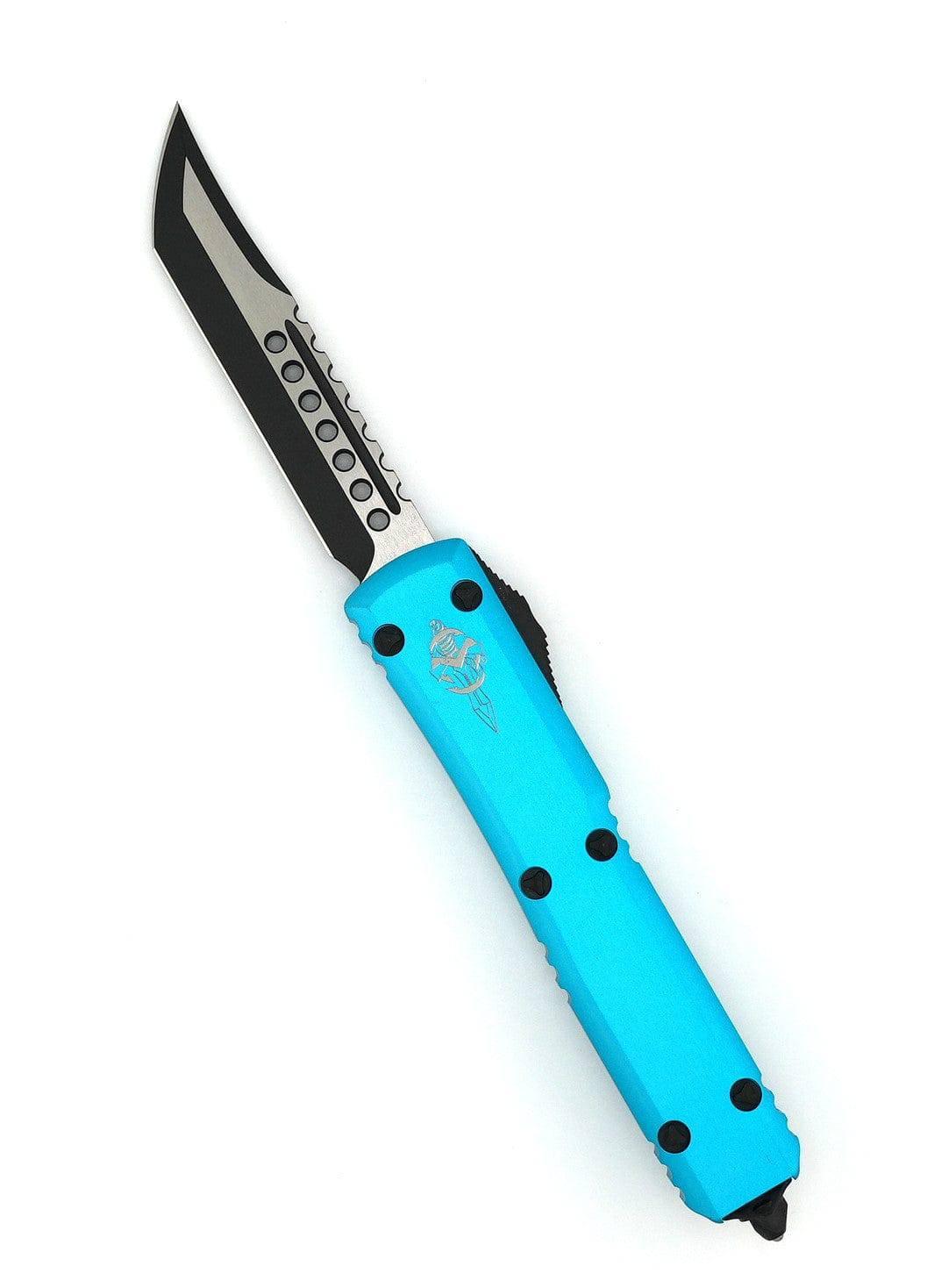 Microtech 119-1TQS Signature Ultratech Auto OTF 3.46" Two-Tone Hellhound Tanto Blade Turquoise Handles - NORTH RIVER OUTDOORS