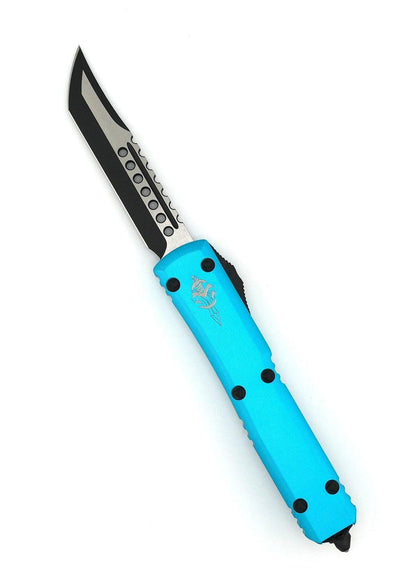 Microtech 119-1TQS Signature Ultratech Auto OTF 3.46" Two-Tone Hellhound Tanto Blade Turquoise Handles - NORTH RIVER OUTDOORS