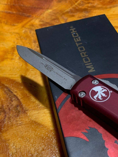 Microtech 121-10APMR Ultratech Auto S/E Knife 3.46" Apocalyptic Plain Blade, Merlot Handles - NORTH RIVER OUTDOORS