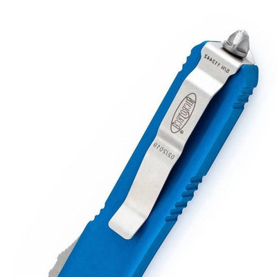 Microtech 121-4BL Ultratech Auto OTF Knife 3.46" Satin Drop Point Blade Blue Handles - NORTH RIVER OUTDOORS