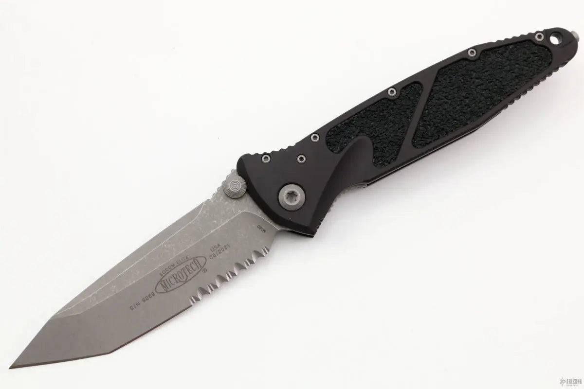 Microtech 161-11AP SOCOM Elite T/E Manual Black Handle - Apocalyptic Blade - Partial Serrations - NORTH RIVER OUTDOORS