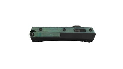 Microtech 184-2DLCAG Signature Series Glykon Auto OTF Knife 3.75" Black DLC Serrated Double Edge Bayonet Blade Green Titanium Overlays DLC Hardware - NORTH RIVER OUTDOORS