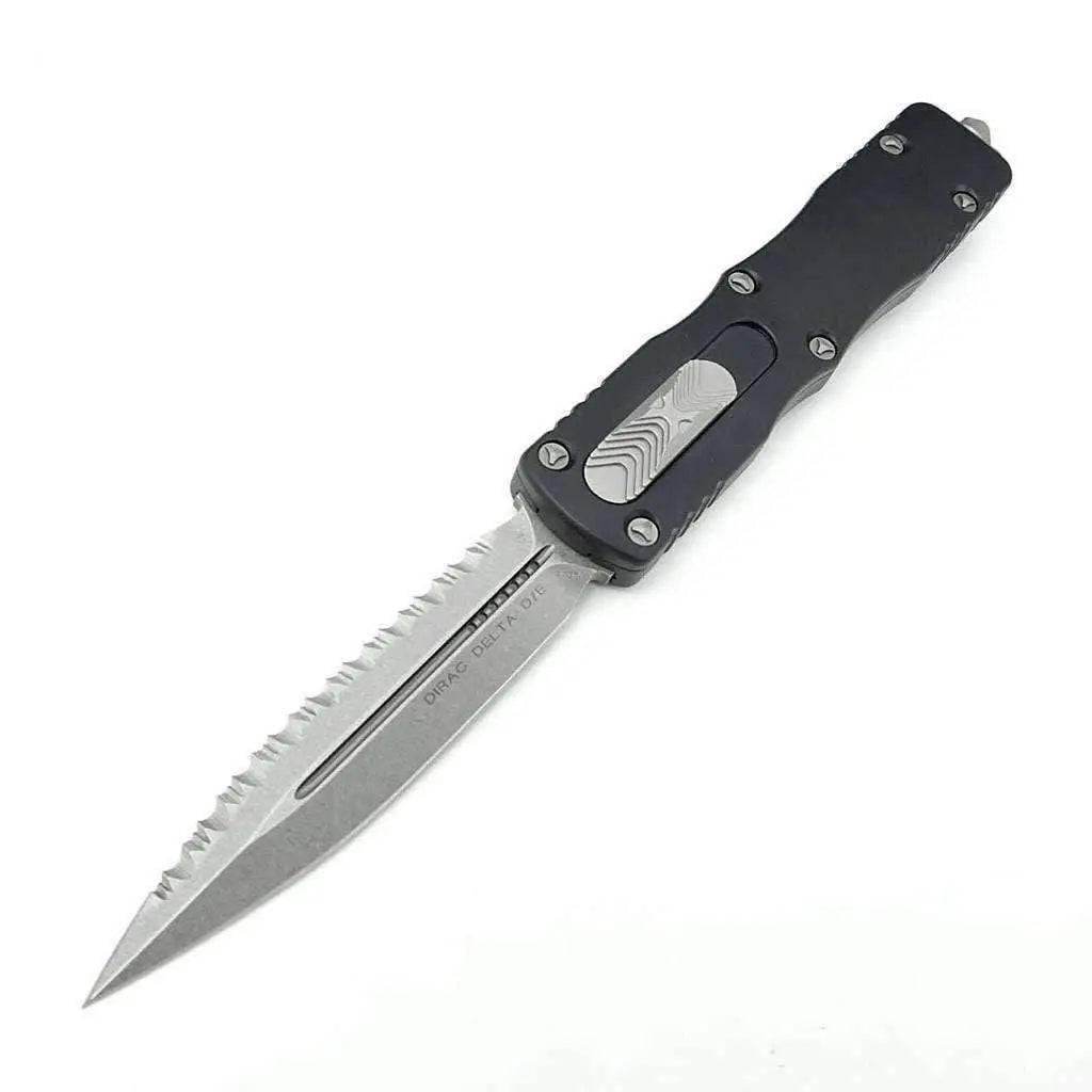 Microtech 227-12 Dirac Delta D/E - Black Handle - Stonewashed Full Serration - NORTH RIVER OUTDOORS