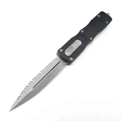 Microtech 227-12 Dirac Delta D/E - Black Handle - Stonewashed Full Serration - NORTH RIVER OUTDOORS