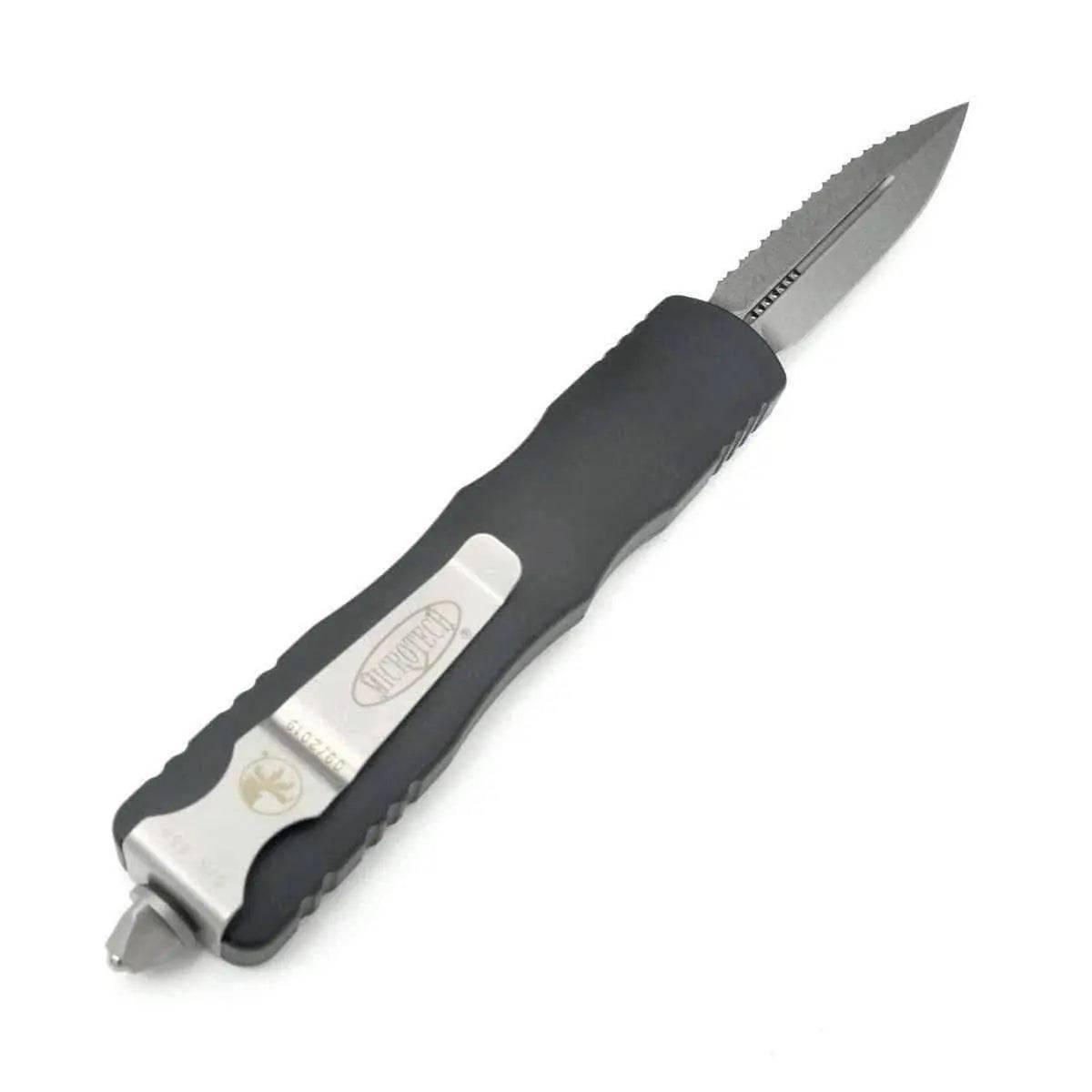 Microtech 227-12 Dirac Delta D/E - Black Handle - Stonewashed Full Serration - NORTH RIVER OUTDOORS
