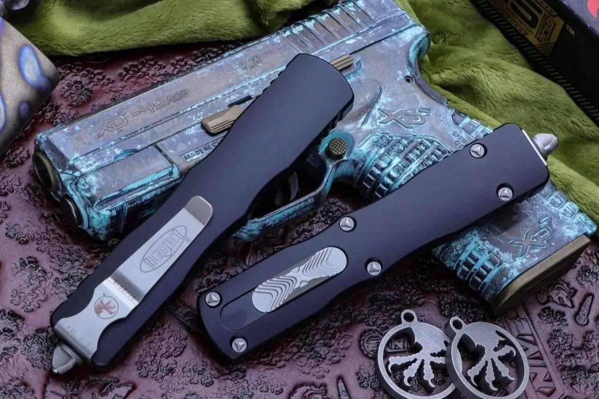 Microtech 227-12 Dirac Delta D/E - Black Handle - Stonewashed Full Serration - NORTH RIVER OUTDOORS