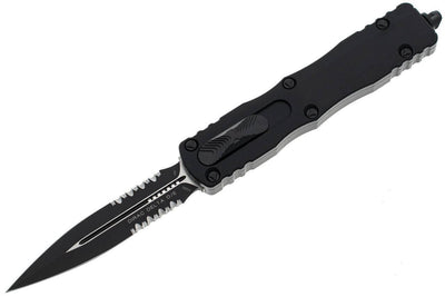 Microtech 227-2T Dirac Delta Tactical Auto OTF Knife 3.79" Black DLC Double Combo Edge Blade - NORTH RIVER OUTDOORS