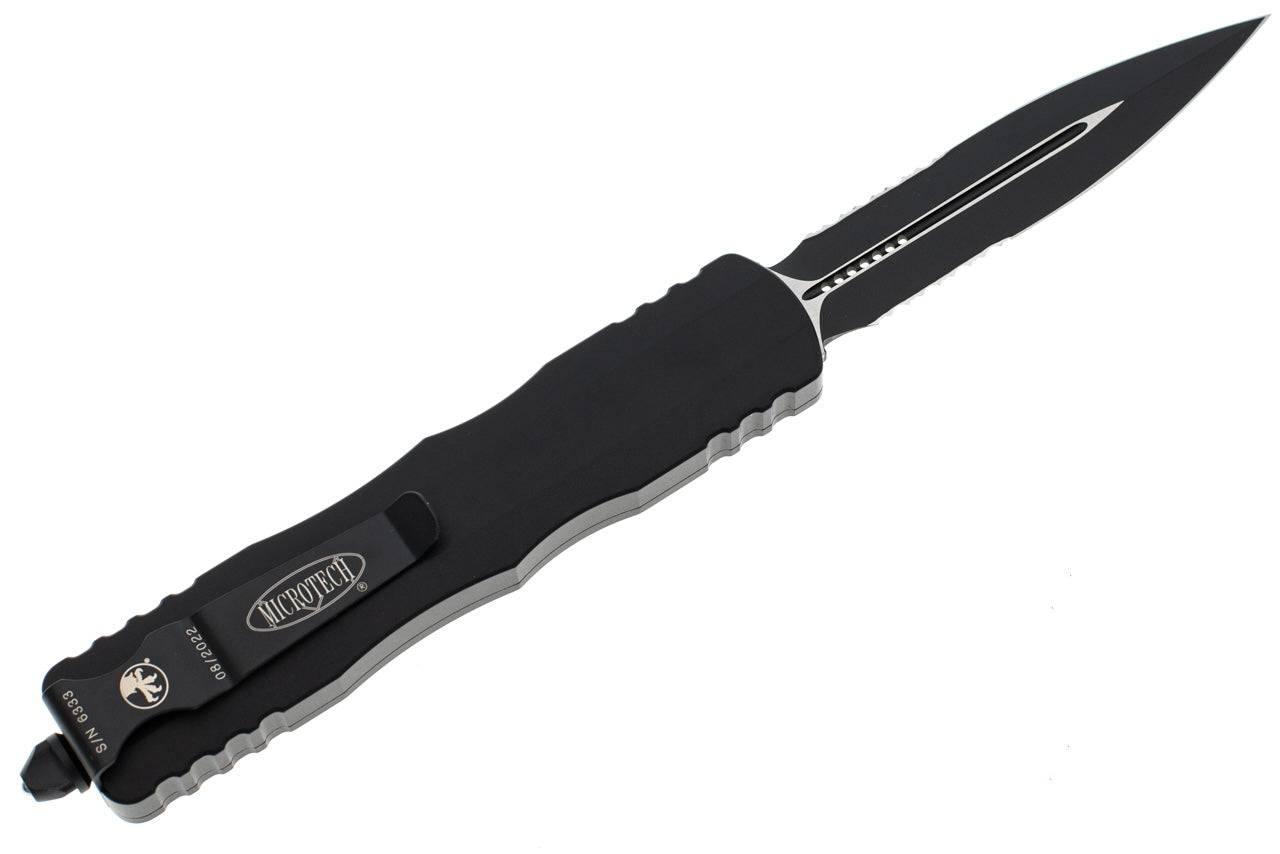 Microtech 227-2T Dirac Delta Tactical Auto OTF Knife 3.79" Black DLC Double Combo Edge Blade - NORTH RIVER OUTDOORS