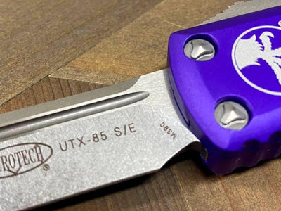 Microtech 231-10 PU UTX-85 S/E Stonewash Purple Handle Blade (USA) - NORTH RIVER OUTDOORS