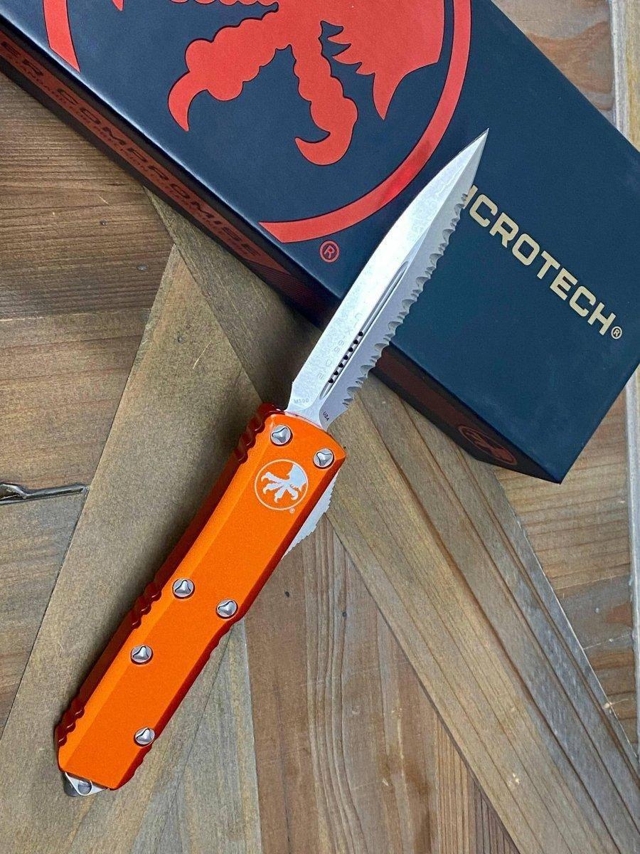 Microtech 232-12 OR UTX-85 D/E Orange Handle Full Serrated Blade (USA) - NORTH RIVER OUTDOORS