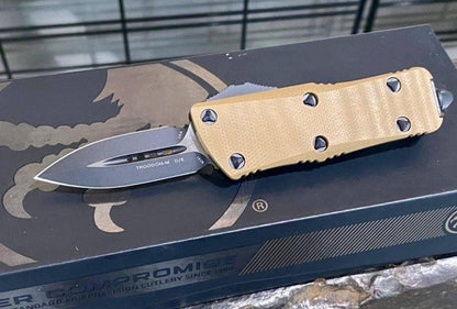 Microtech 238-1GTTAS Troodon Mini 1.99" D/E SS Tan G10 OTF Auto Knife - NORTH RIVER OUTDOORS