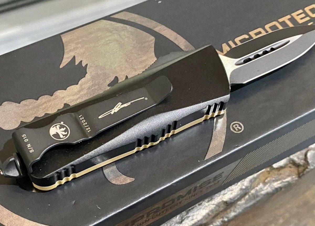Microtech 238-1GTTAS Troodon Mini 1.99" D/E SS Tan G10 OTF Auto Knife - NORTH RIVER OUTDOORS