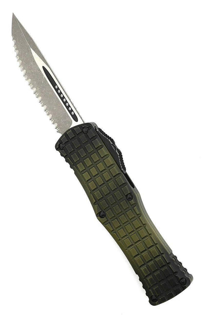 Microtech 703-12APFRGS Signature Hera OTF Auto Knife 3.125" Apoc Drop Point Grenade Green Frag - NORTH RIVER OUTDOORS