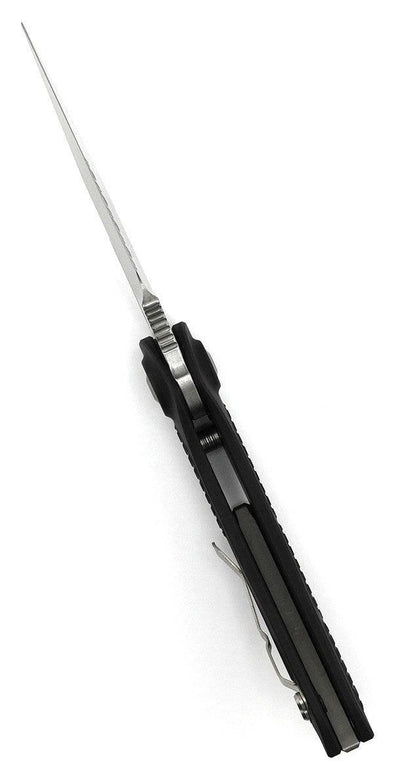Microtech/Borka Blades 169-11 Auto Stitch 3.625" Stonewashed Spear Point Combo Blade Black Handles - NORTH RIVER OUTDOORS